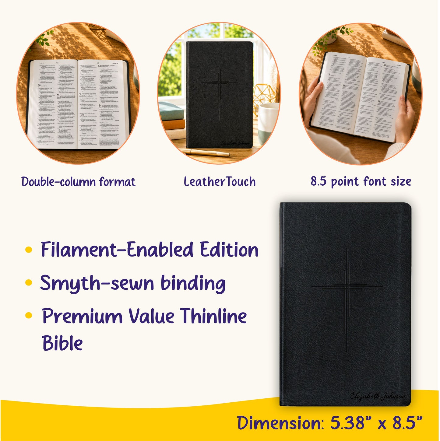 Personalized NLT Premium Value Thinline Bible, Filament Enabled New Living Translation, Custom Bible Engraved Name, Christian & Baptism Gift