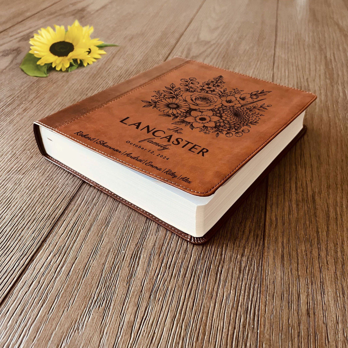 Personalized ESV Family Bible, Custom Engraved Name, Birth Month Flower Bouquet, Journaling Study Bible, Wedding Christian Gift - Religious Books - Aylev