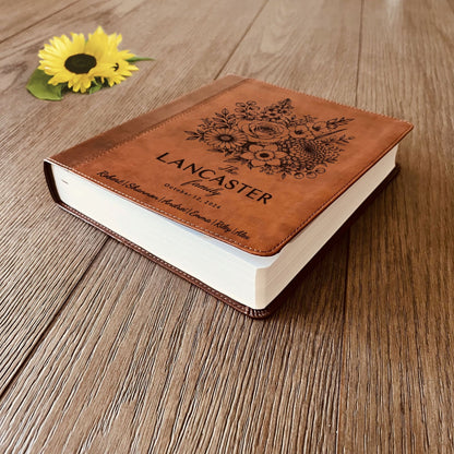 Personalized ESV Family Bible, Custom Engraved Name, Birth Month Flower Bouquet, Journaling Study Bible, Wedding Christian Gift - Religious Books - Aylev