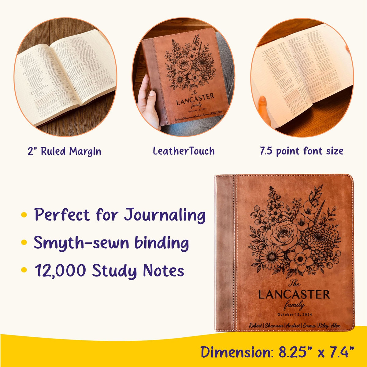 Personalized ESV Family Bible, Custom Engraved Name, Birth Month Flower Bouquet, Journaling Study Bible, Wedding Christian Gift - Religious Books - Aylev