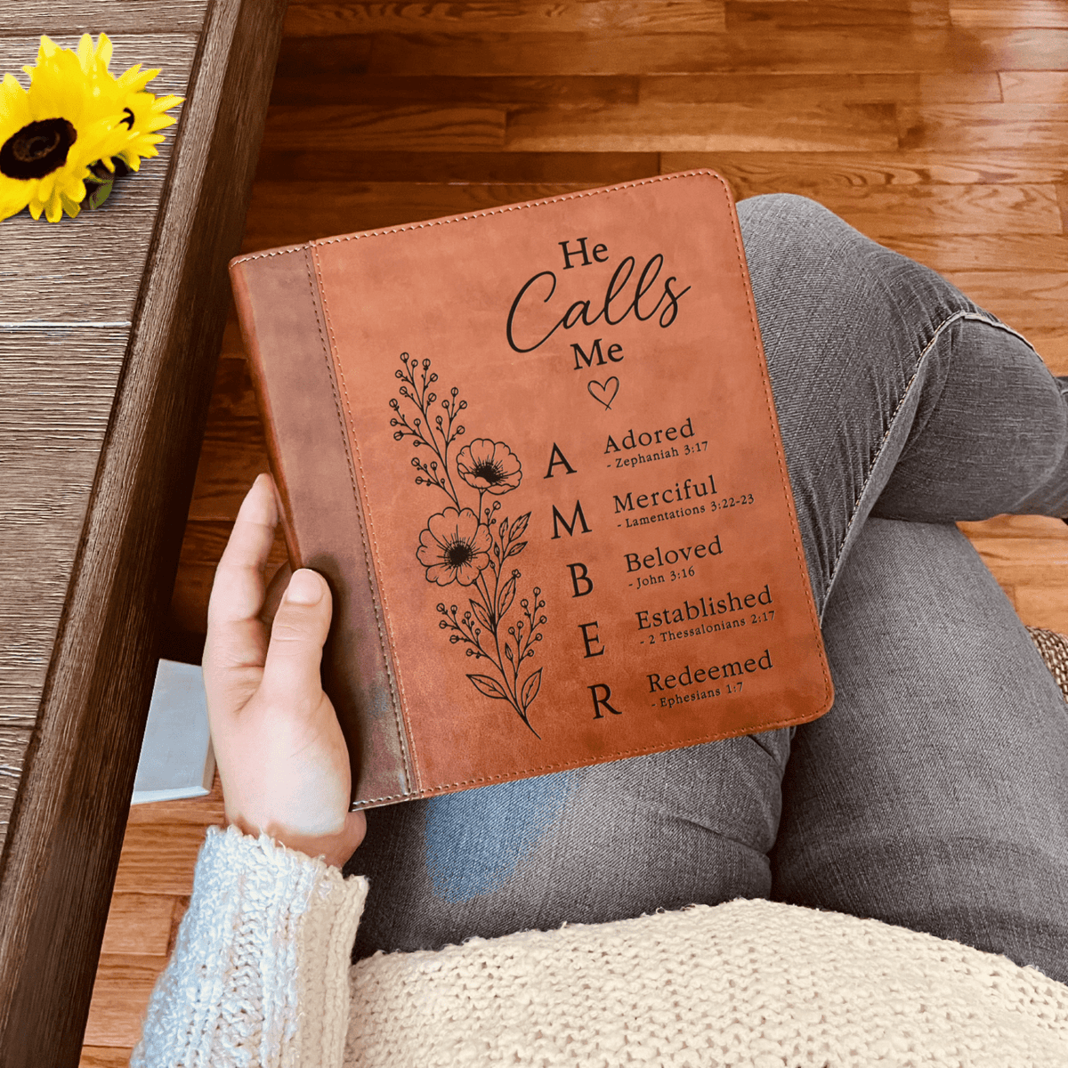 Personalized ESV Journaling Study Bible, Custom Engraved Acrostic Name with Verse Reference, He Calls Me Floral Design, Gift for Her - Religious Books - Aylev