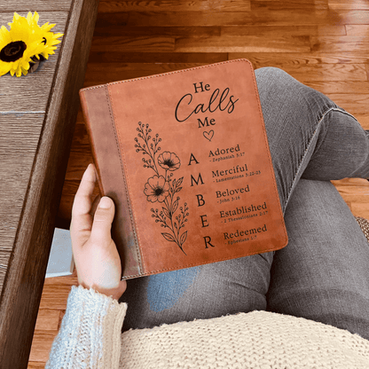 Personalized ESV Journaling Study Bible, Custom Engraved Acrostic Name with Verse Reference, He Calls Me Floral Design, Gift for Her - Religious Books - Aylev
