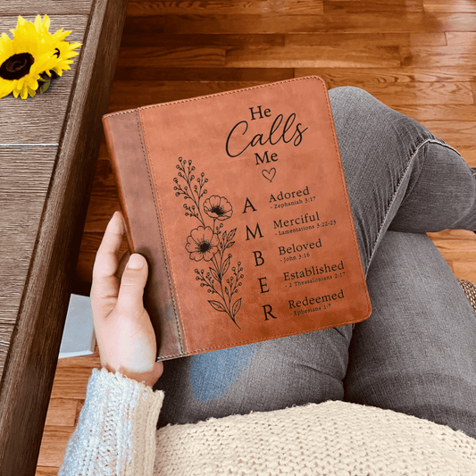 Personalized ESV Journaling Study Bible, Custom Engraved Acrostic Name with Verse Reference, He Calls Me Floral Design, Gift for Her - Religious Books - Aylev