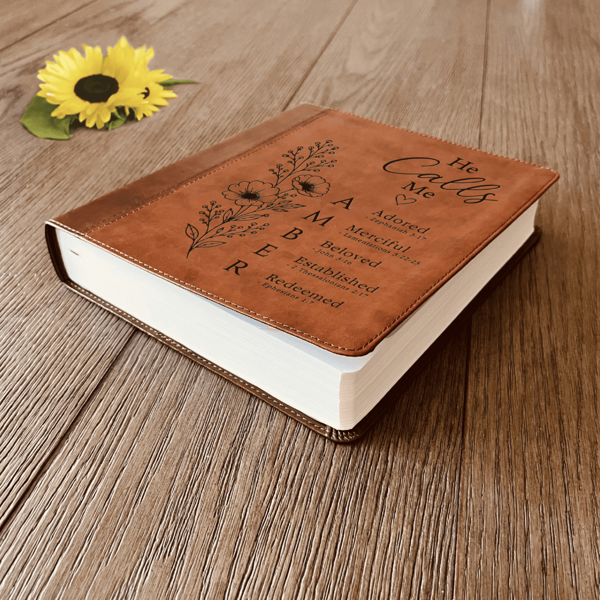 Personalized ESV Journaling Study Bible, Custom Engraved Acrostic Name with Verse Reference, He Calls Me Floral Design, Gift for Her - Religious Books - Aylev