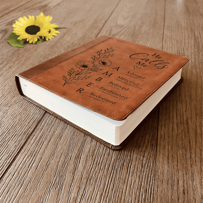 Personalized ESV Journaling Study Bible, Custom Engraved Acrostic Name with Verse Reference, He Calls Me Floral Design, Gift for Her - Religious Books - Aylev