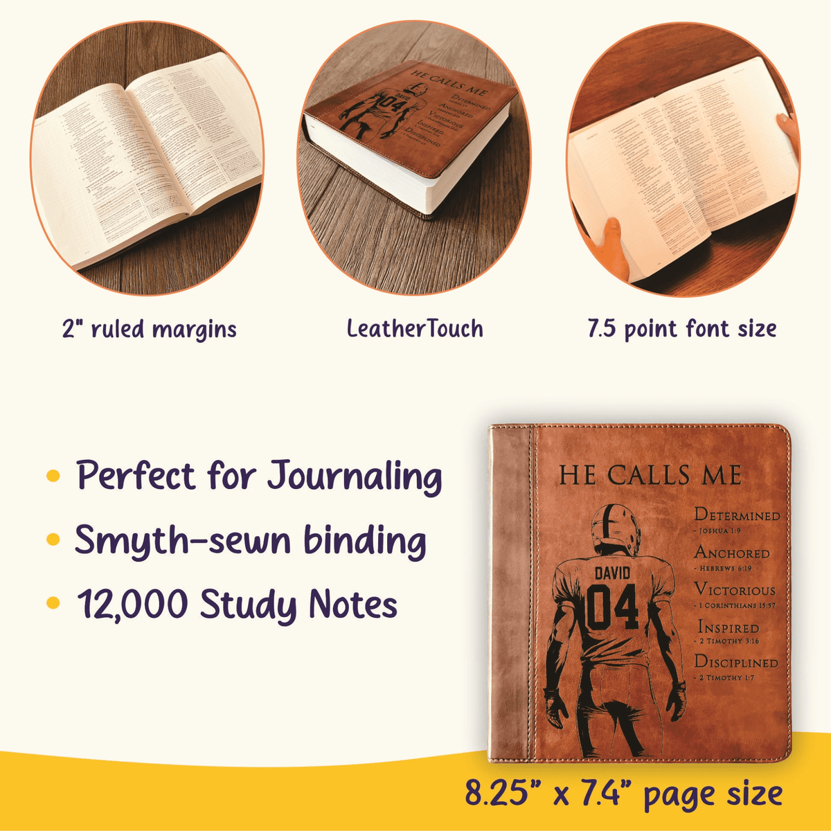 Personalized ESV Journaling Study Bible, Custom Engraved Acrostic Name with Verse Reference, Christian Sports Gift for Football Players - Religious Books - Aylev