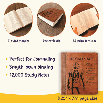 Personalized ESV Journaling Study Bible, Custom Engraved Acrostic Name with Verse Reference, Christian Sports Gift for Football Players - Religious Books - Aylev