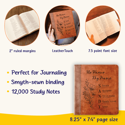 Personalized ESV Journaling Study Bible, Custom Engraved Acrostic Name with Verse Reference, Floral Design, Gift for Her - Religious Books - Aylev