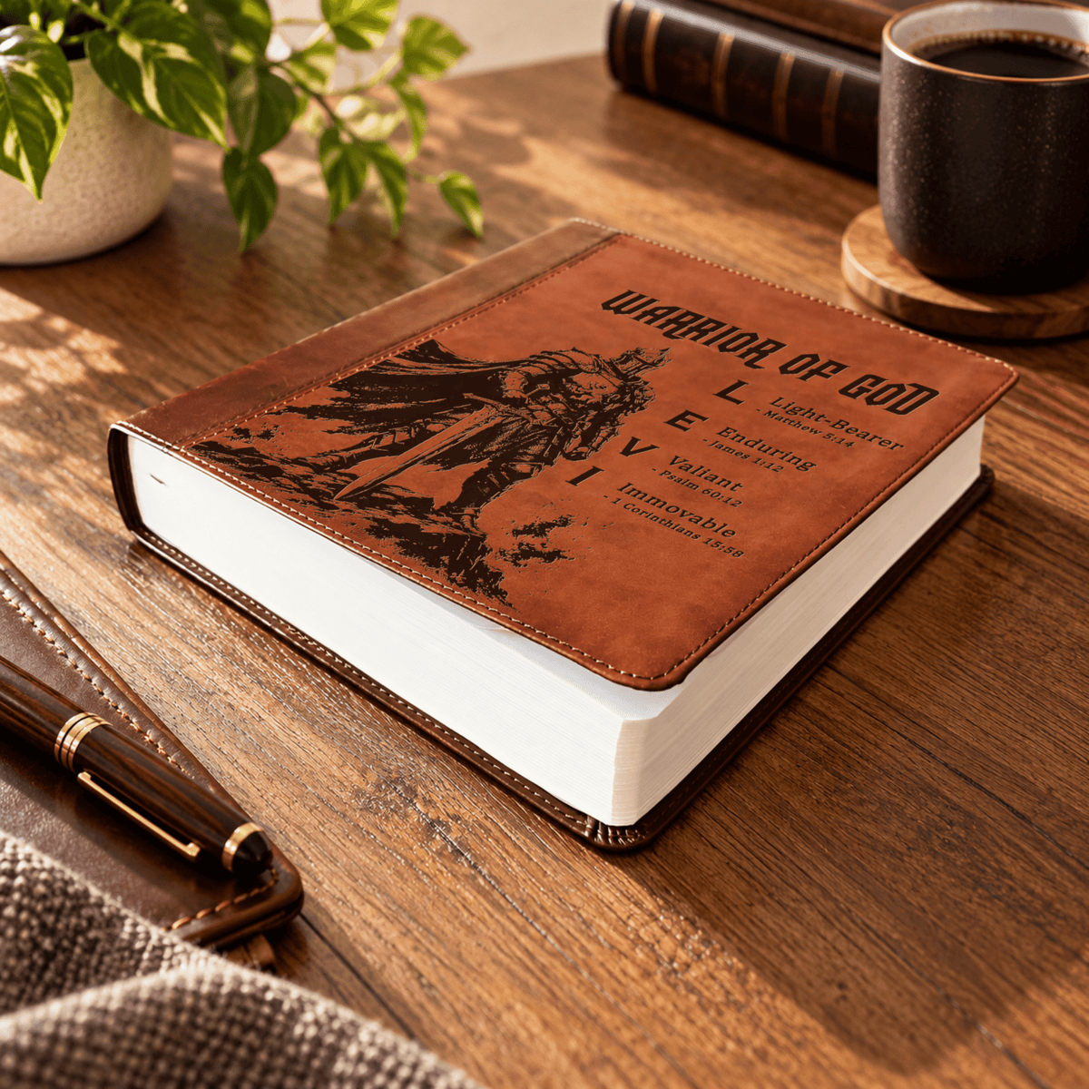 Personalized ESV Journaling Study Bible, Custom Engraved Acrostic Name with Verse Reference, Warrior of God Design, Gift for Him - Religious Books - Aylev