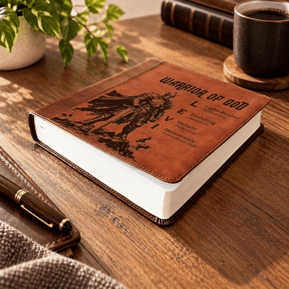 Personalized ESV Journaling Study Bible, Custom Engraved Acrostic Name with Verse Reference, Warrior of God Design, Gift for Him - Religious Books - Aylev