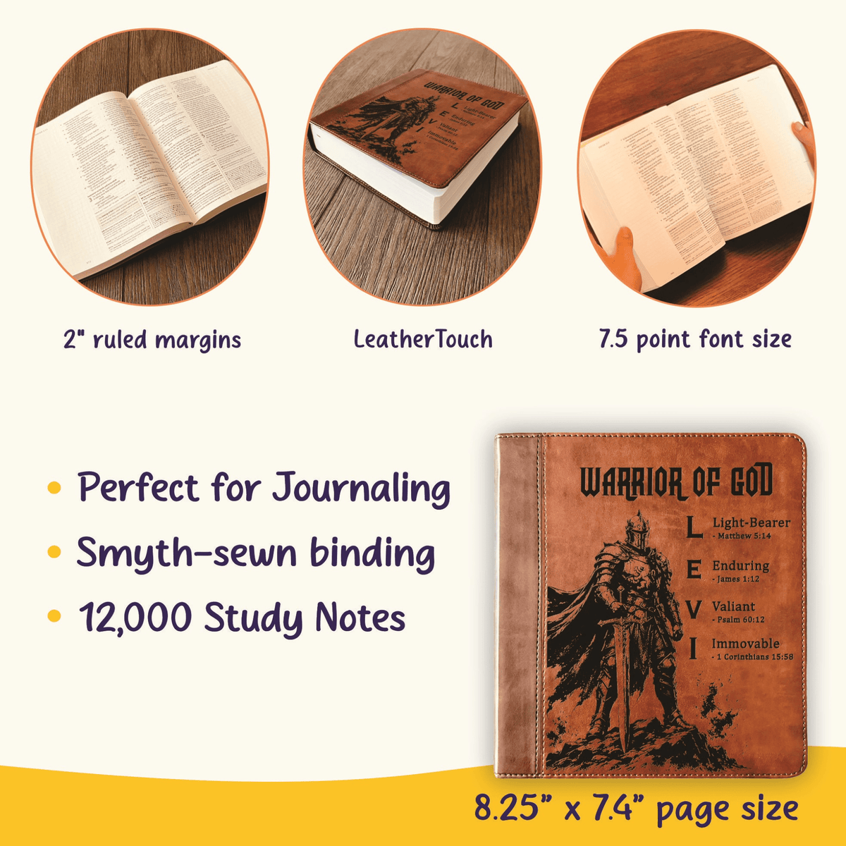 Personalized ESV Journaling Study Bible, Custom Engraved Acrostic Name with Verse Reference, Warrior of God Design, Gift for Him - Religious Books - Aylev