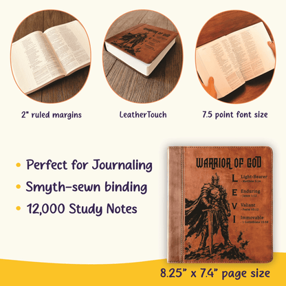 Personalized ESV Journaling Study Bible, Custom Engraved Acrostic Name with Verse Reference, Warrior of God Design, Gift for Him - Religious Books - Aylev