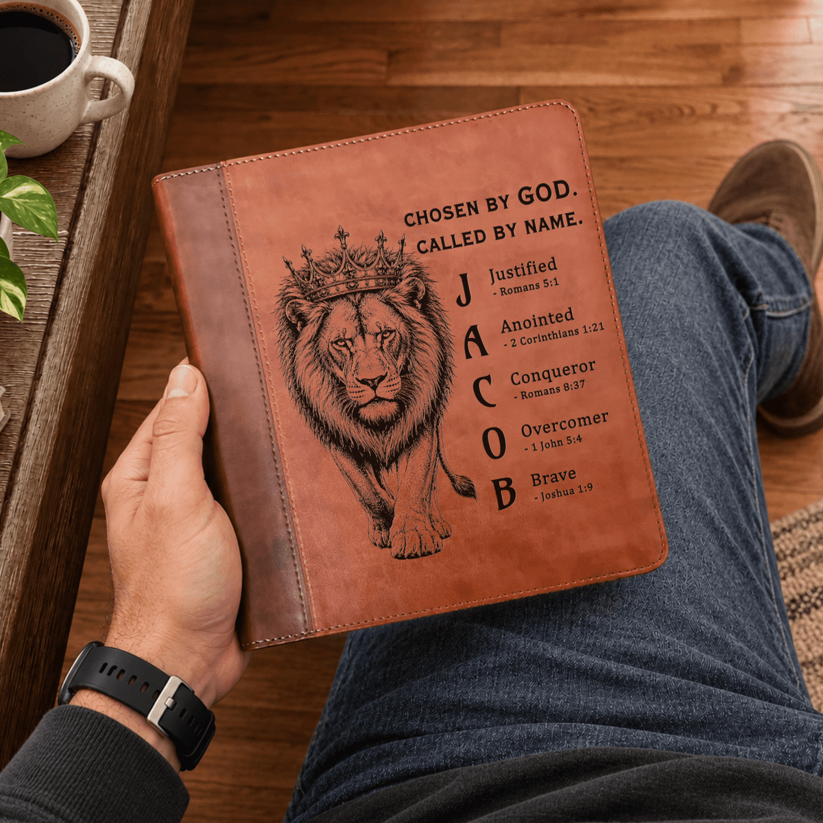 Personalized ESV Journaling Study Bible, Custom Engraved Acrostic Name with Verse Reference, Lion Design, Gift for Him - Religious Books - Aylev