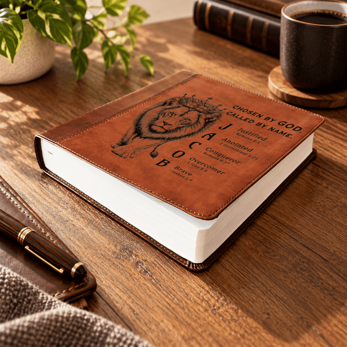 Personalized ESV Journaling Study Bible, Custom Engraved Acrostic Name with Verse Reference, Lion Design, Gift for Him - Religious Books - Aylev