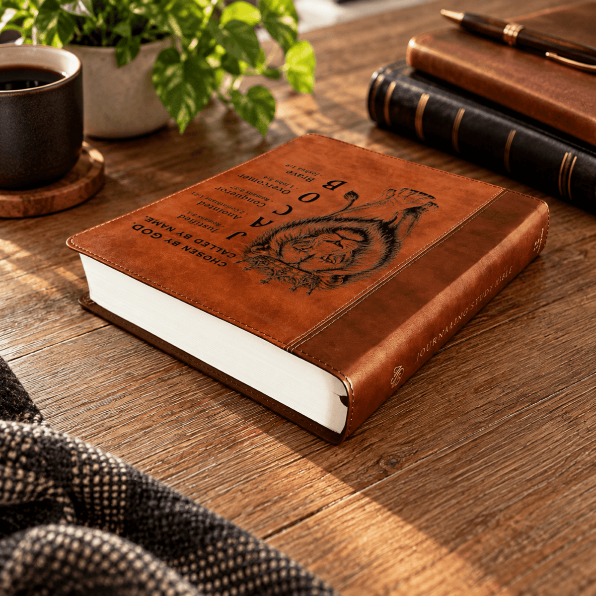 Personalized ESV Journaling Study Bible, Custom Engraved Acrostic Name with Verse Reference, Lion Design, Gift for Him - Religious Books - Aylev