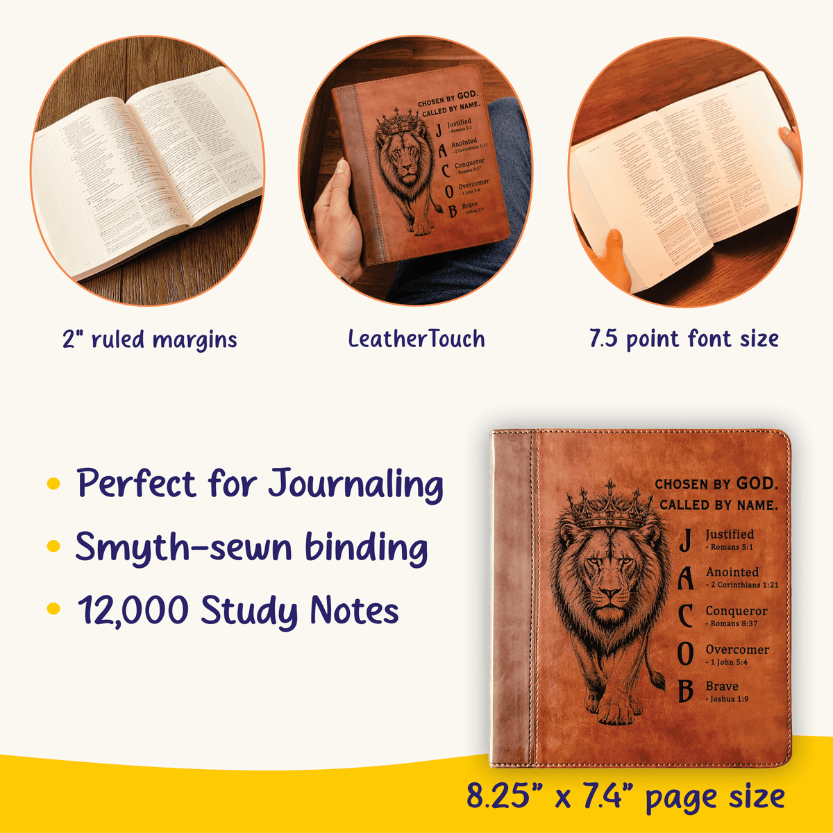 Personalized ESV Journaling Study Bible, Custom Engraved Acrostic Name with Verse Reference, Lion Design, Gift for Him - Religious Books - Aylev