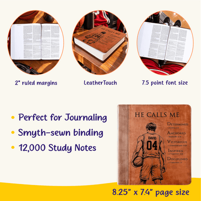Personalized ESV Journaling Study Bible, Custom Engraved Acrostic Name with Verse Reference, Christian Sports Gift for Basketball Players - Religious Books - Aylev