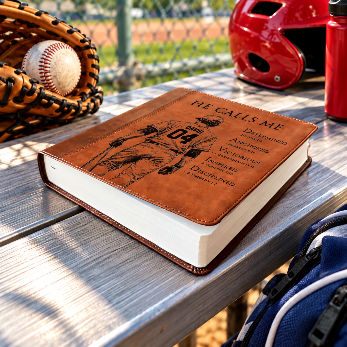 Personalized ESV Journaling Study Bible, Custom Engraved Acrostic Name with Verse Reference, Christian Sports Gift for Baseball Players - Religious Books - Aylev