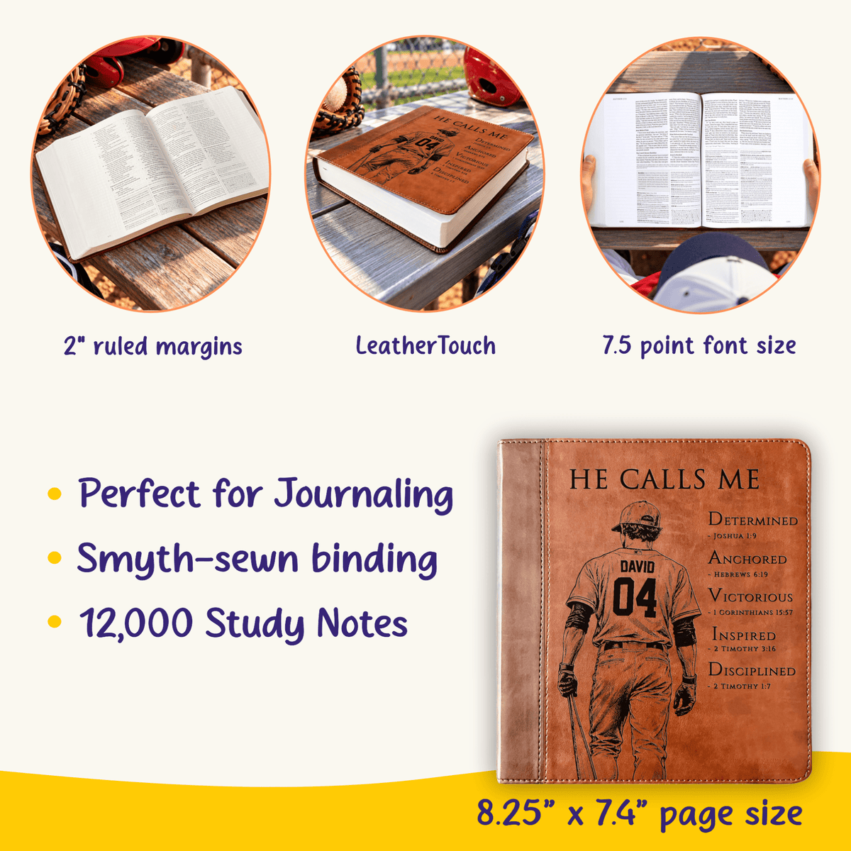 Personalized ESV Journaling Study Bible, Custom Engraved Acrostic Name with Verse Reference, Christian Sports Gift for Baseball Players - Religious Books - Aylev