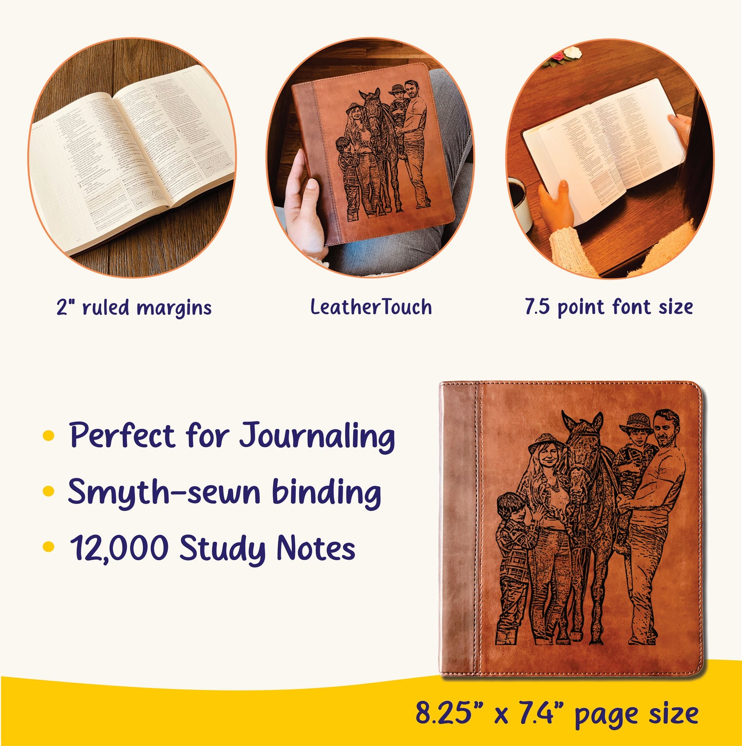 Personalized ESV Journaling Study Bible, Photo Engraved Cover, Wide Margin Bible for Note Taking, Christian Gift, Custom Engraved Bible