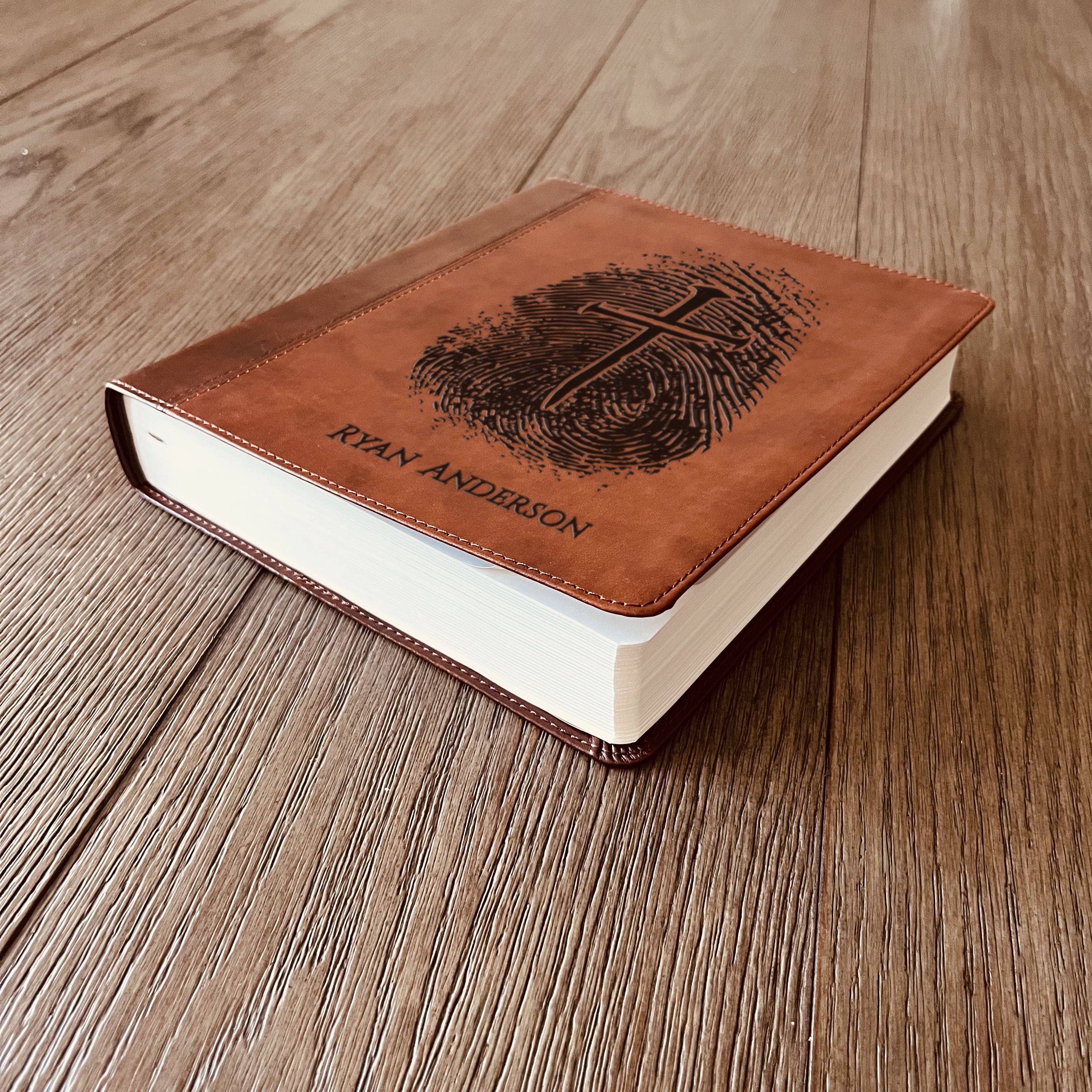 Personalized ESV Study Bible, Custom Engraved Fingerprint & Cross Bible with Name, ESV Wide Margin Bible for Note Taking, Gift for Baptism