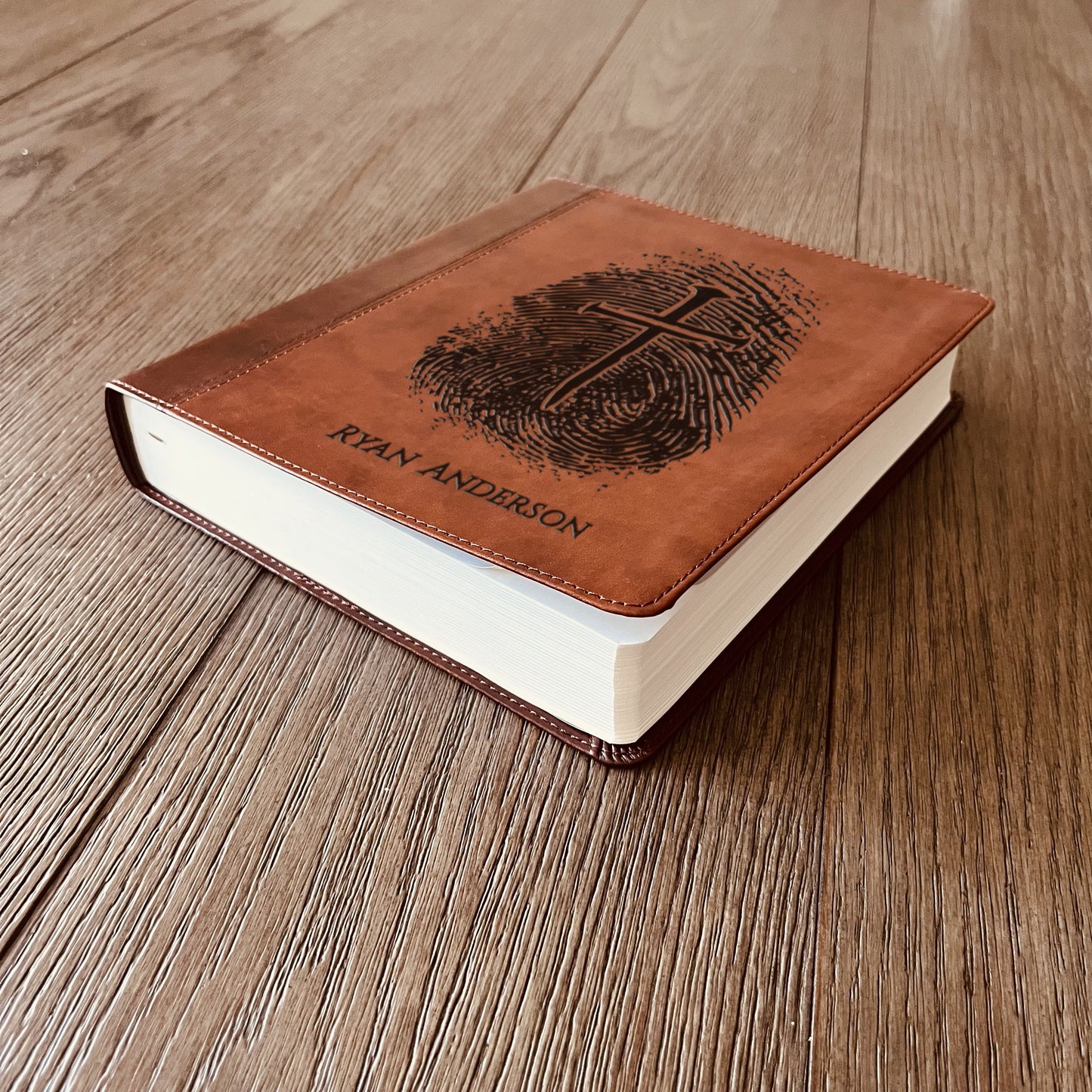 Personalized ESV Study Bible, Custom Engraved Fingerprint & Cross Bible with Name, ESV Wide Margin Bible for Note Taking, Gift for Baptism