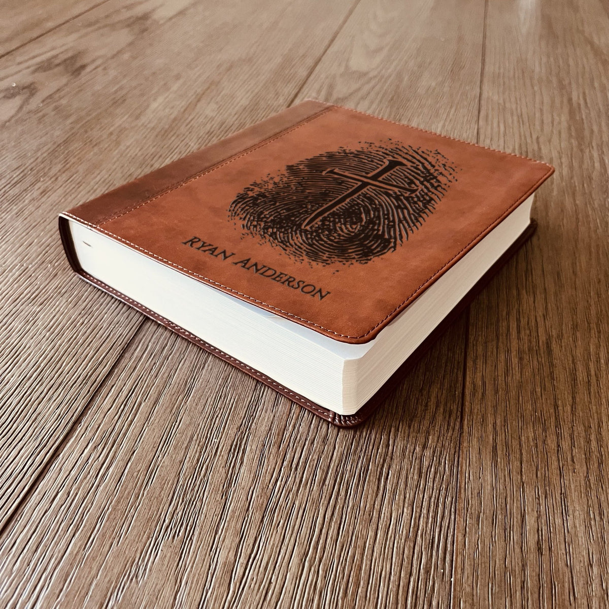 Personalized ESV Study Bible, Custom Engraved Fingerprint & Cross Bible with Name, ESV Wide Margin Bible for Note Taking, Gift for Baptism - Religious Books - Aylev