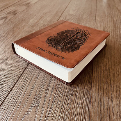 Personalized ESV Study Bible, Custom Engraved Fingerprint & Cross Bible with Name, ESV Wide Margin Bible for Note Taking, Gift for Baptism - Religious Books - Aylev