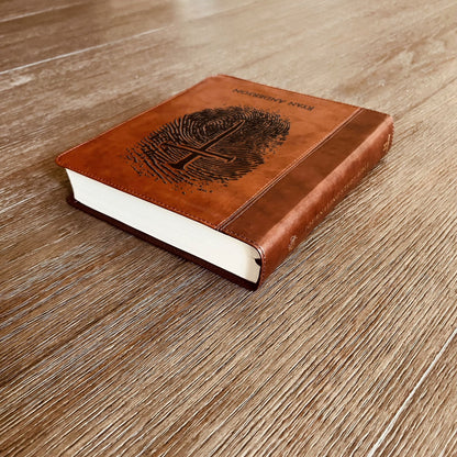 Personalized ESV Study Bible, Custom Engraved Fingerprint & Cross Bible with Name, ESV Wide Margin Bible for Note Taking, Gift for Baptism - Religious Books - Aylev