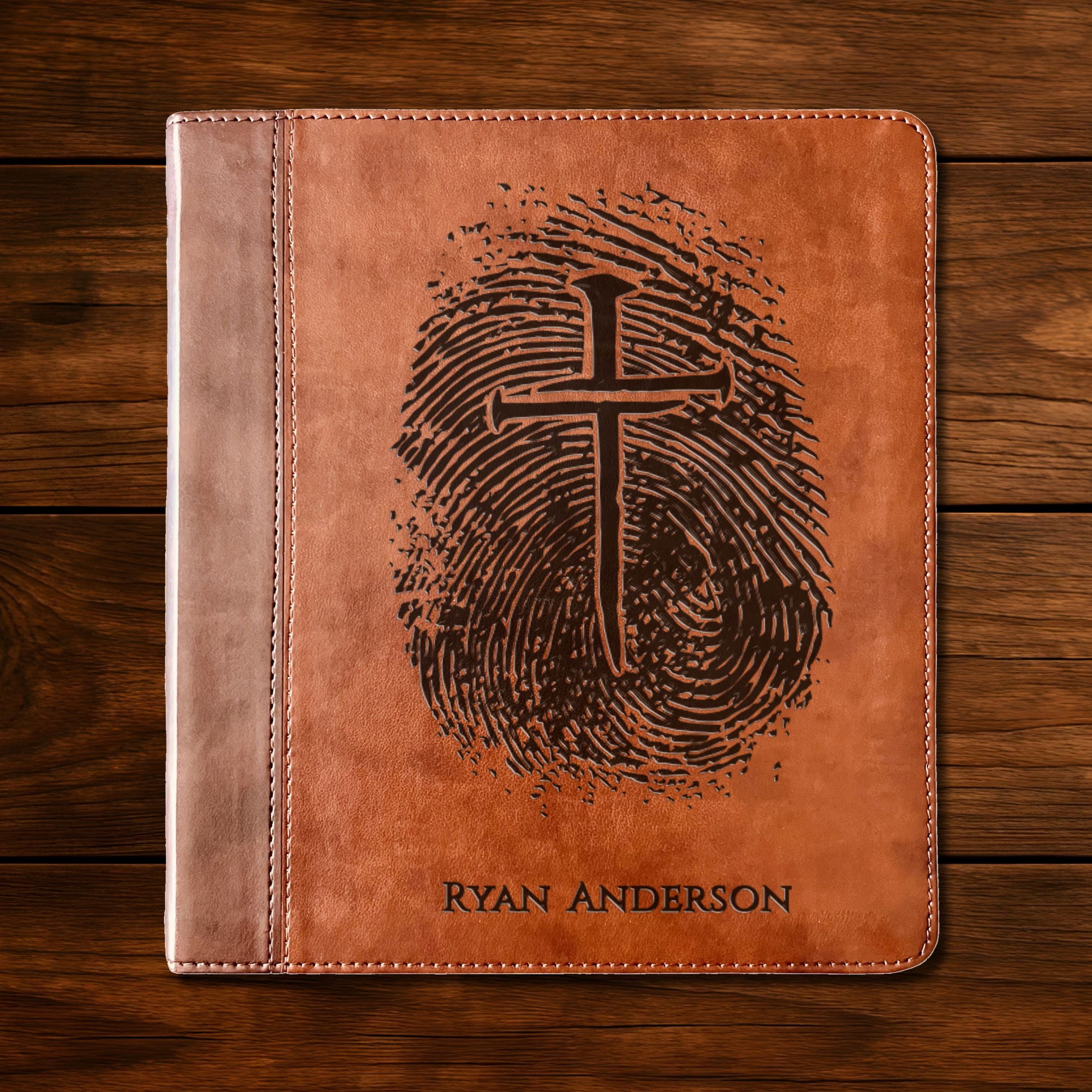 Personalized ESV Study Bible, Custom Engraved Fingerprint & Cross Bible with Name, ESV Wide Margin Bible for Note Taking, Gift for Baptism