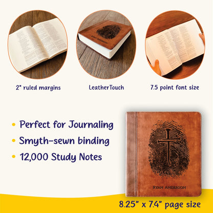 Personalized ESV Study Bible, Custom Engraved Fingerprint & Cross Bible with Name, ESV Wide Margin Bible for Note Taking, Gift for Baptism - Religious Books - Aylev
