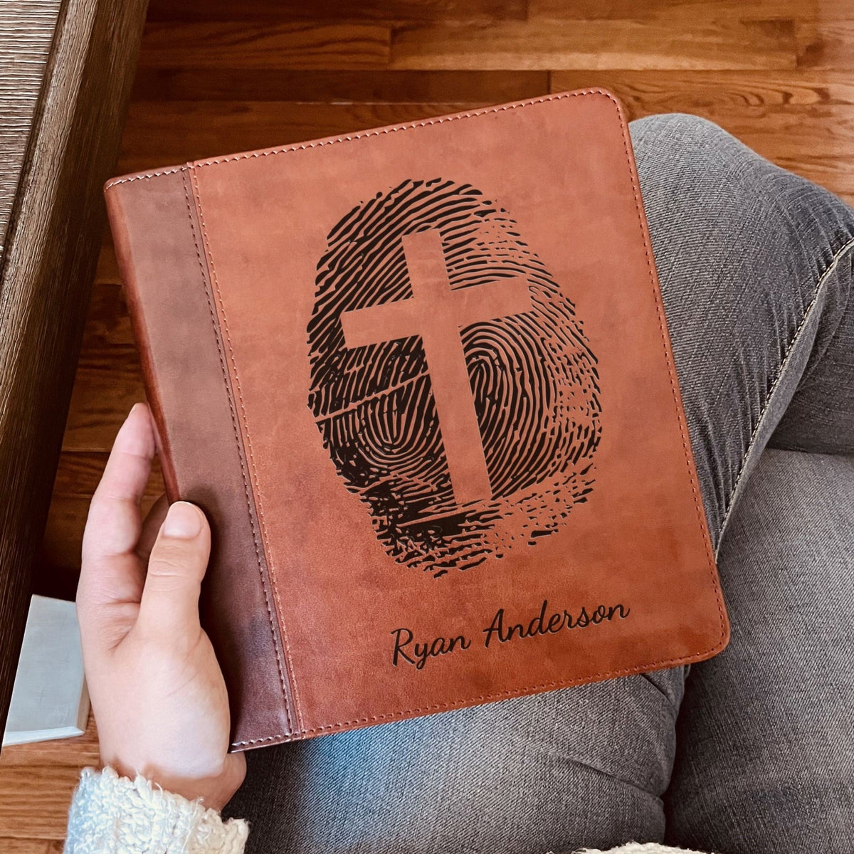 Personalized ESV Study Bible, Custom Engraved Fingerprint & Cross Bible with Name, ESV Wide Margin Bible for Note Taking, Gift for Baptism - Religious Books - Aylev