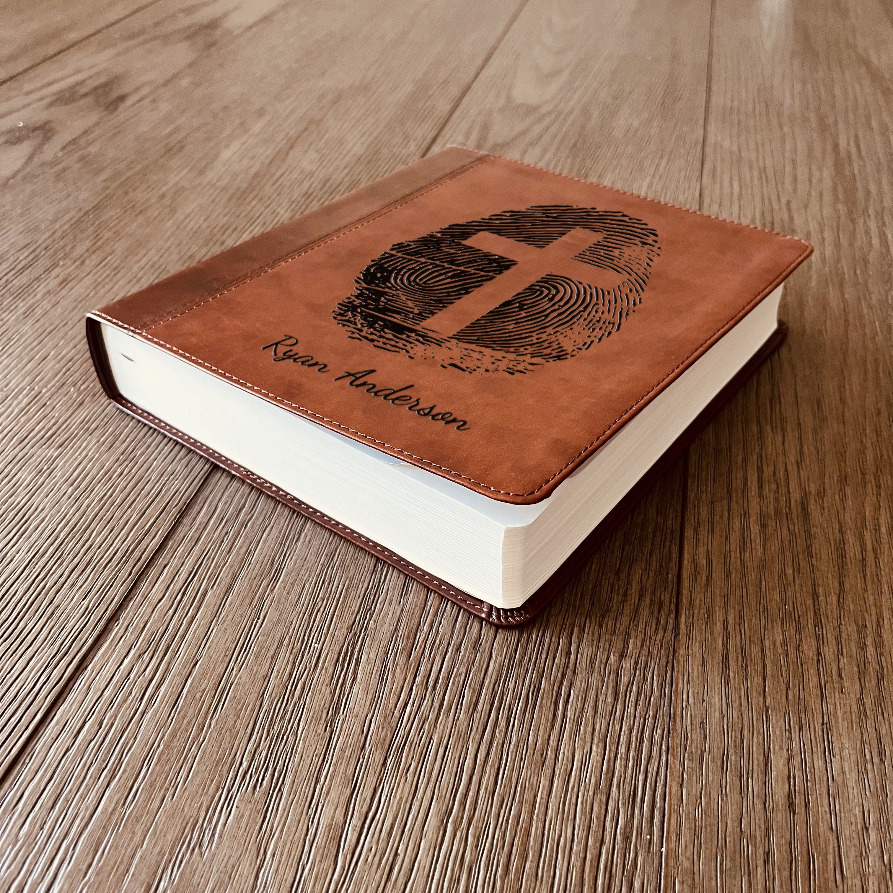 Personalized ESV Study Bible, Custom Engraved Fingerprint & Cross Bible with Name, ESV Wide Margin Bible for Note Taking, Gift for Baptism