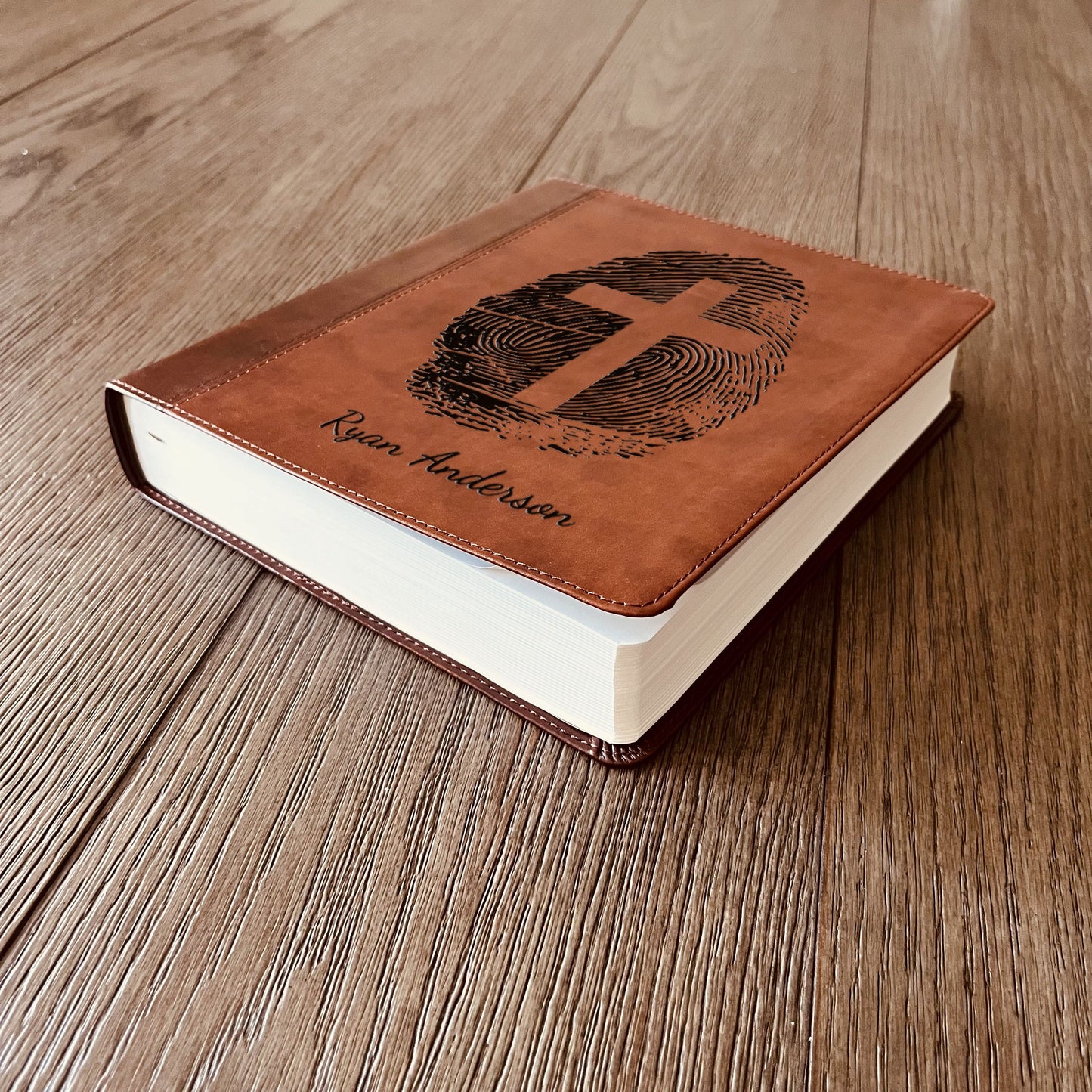 Personalized ESV Study Bible, Custom Engraved Fingerprint & Cross Bible with Name, ESV Wide Margin Bible for Note Taking, Gift for Baptism