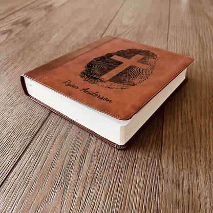 Personalized ESV Study Bible, Custom Engraved Fingerprint & Cross Bible with Name, ESV Wide Margin Bible for Note Taking, Gift for Baptism - Religious Books - Aylev