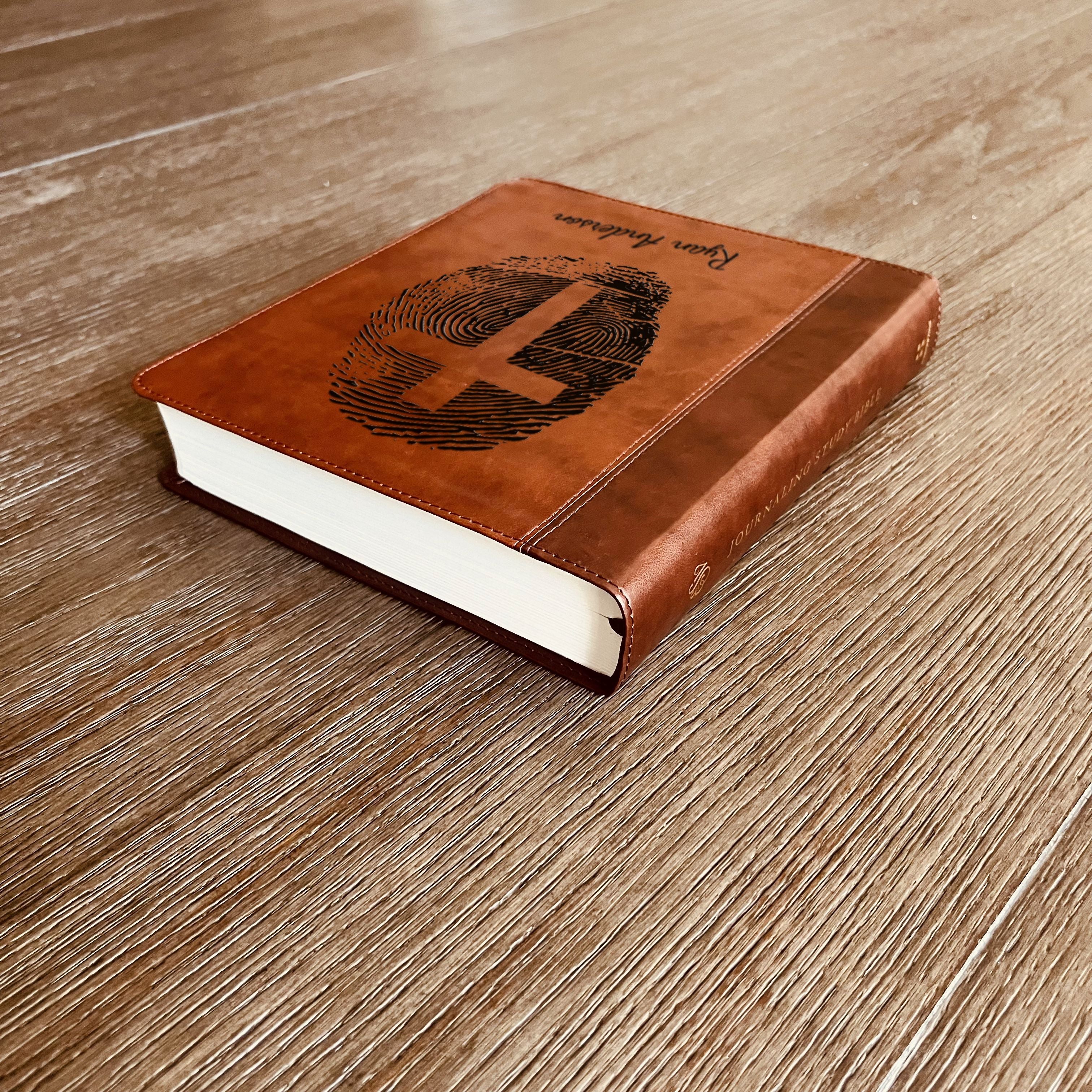Personalized ESV Study Bible, Custom Engraved Fingerprint & Cross Bible with Name, ESV Wide Margin Bible for Note Taking, Gift for Baptism