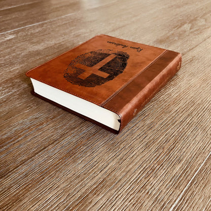 Personalized ESV Study Bible, Custom Engraved Fingerprint & Cross Bible with Name, ESV Wide Margin Bible for Note Taking, Gift for Baptism - Religious Books - Aylev