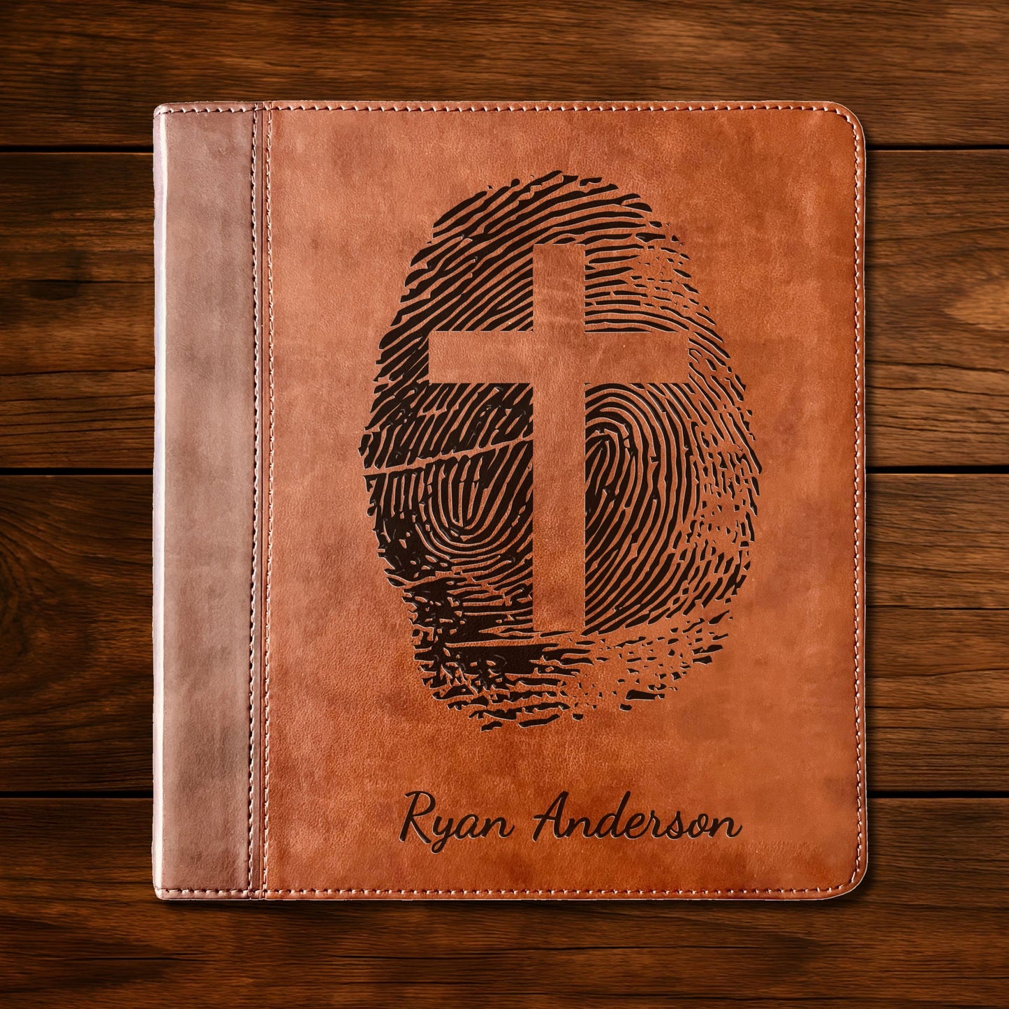 Personalized ESV Study Bible, Custom Engraved Fingerprint & Cross Bible with Name, ESV Wide Margin Bible for Note Taking, Gift for Baptism