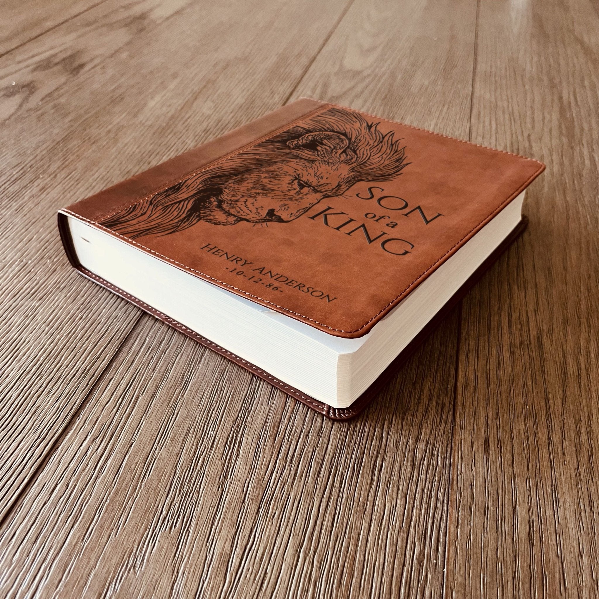 Personalized ESV Journaling Study Bible, Son of a King Lion Design, Custom Engraved Name, Christian Gift, Baptism Gift, Bible Gift for Him - Religious Books - Aylev