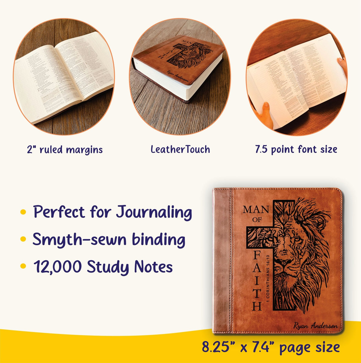 Personalized Bible for Men, ESV Journaling Study Bible, Custom Bible Name Engraved, English Standard Version, Bible for men, Bible gifts for men - Religious Books - Aylev