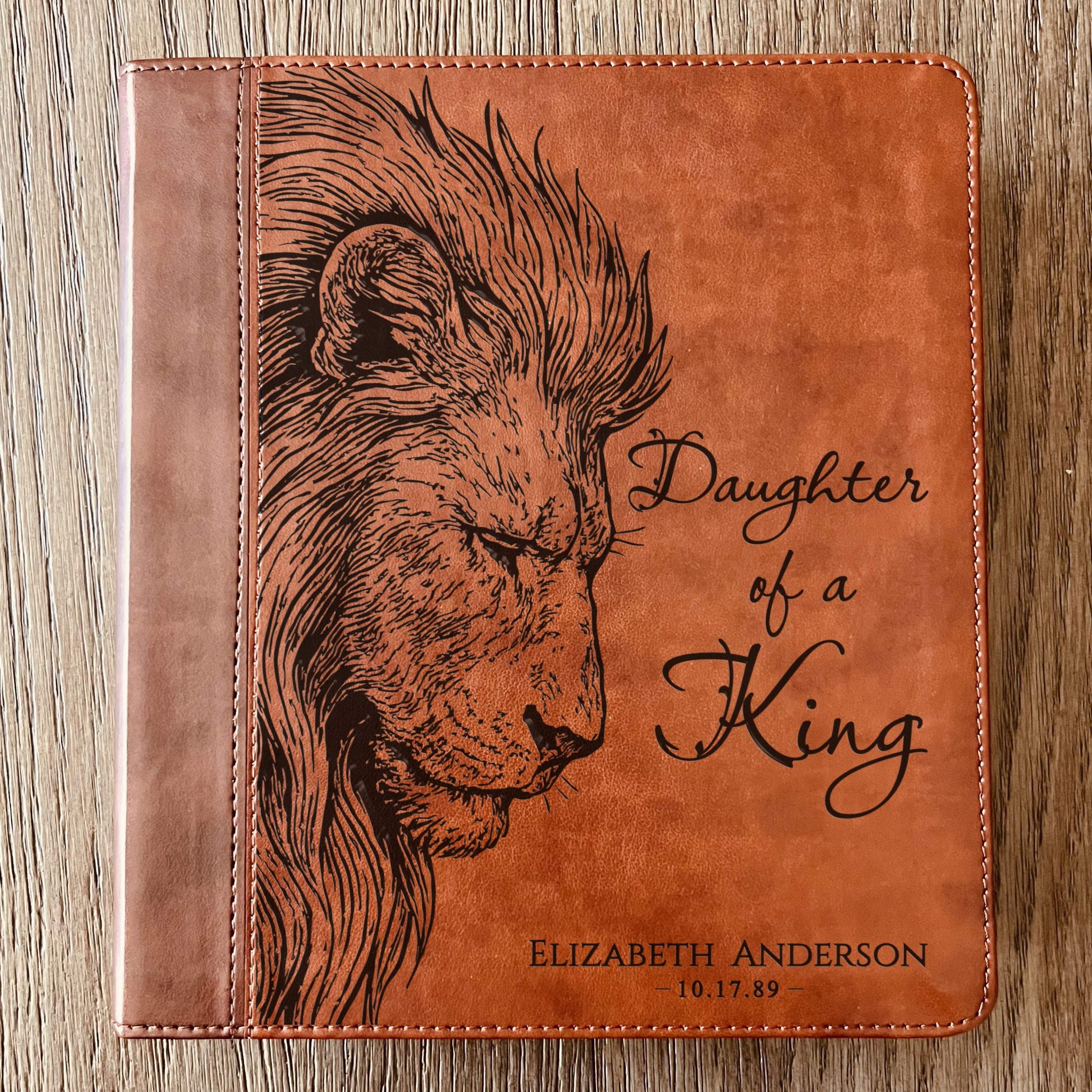 Personalized ESV Journaling Study Bible, Daughter of a King Lion Design, Custom Engraved Name, Christian Gift, Baptism Gift, Bible Gift Her