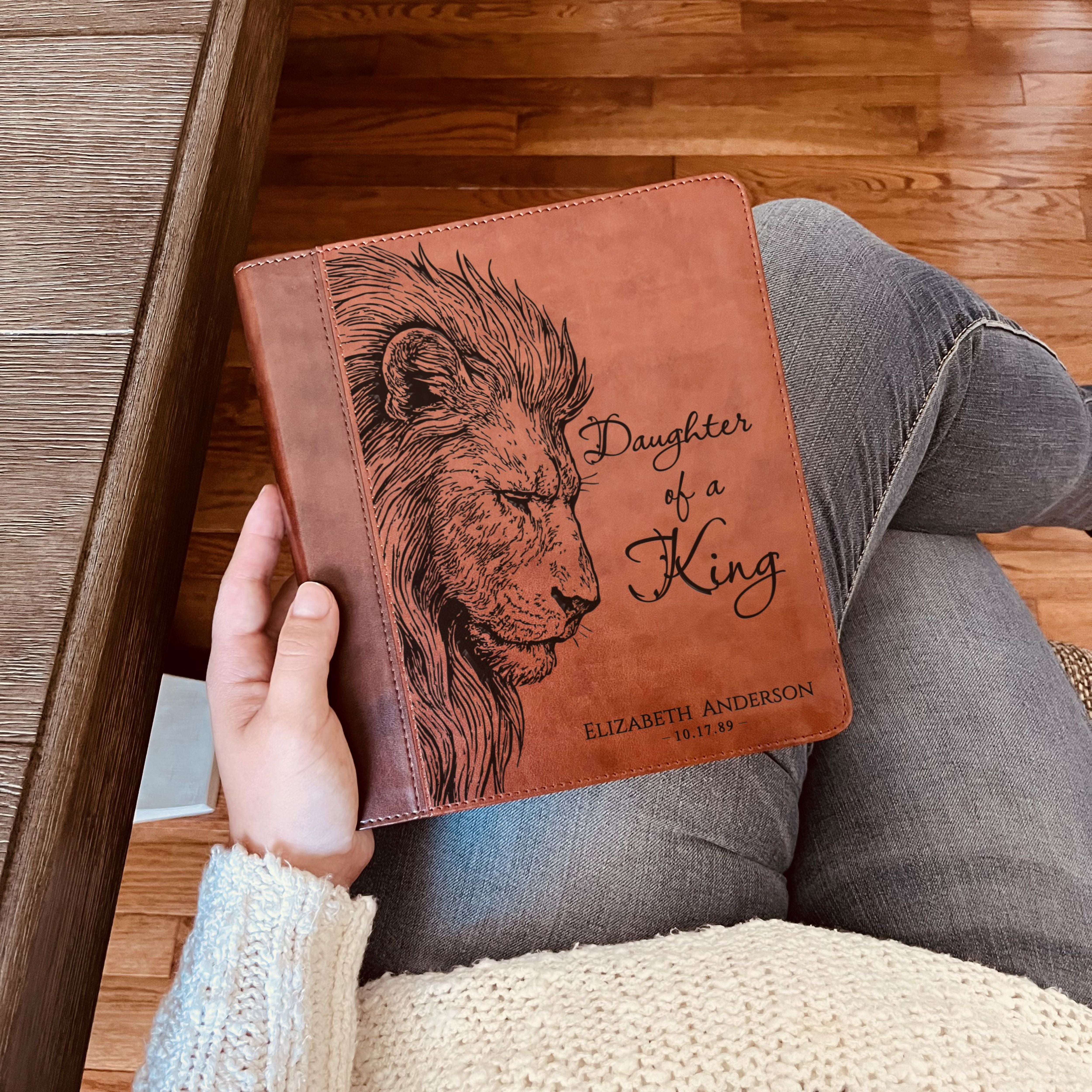 Personalized ESV Journaling Study Bible, Daughter of a King Lion Design, Custom Engraved Name, Christian Gift, Baptism Gift, Bible Gift Her
