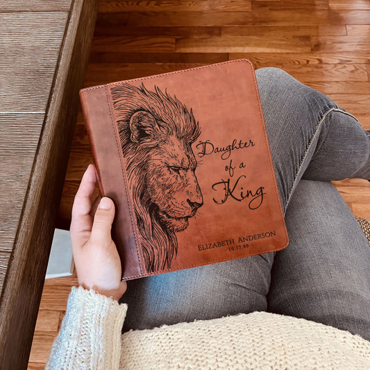Personalized ESV Journaling Study Bible, Daughter of a King Lion Design, Custom Engraved Name, Christian Gift, Baptism Gift, Bible Gift Her