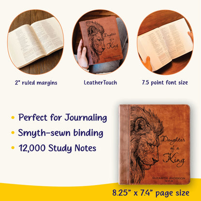 Personalized ESV Journaling Study Bible, Daughter of a King Lion Design, Custom Engraved Name, Christian Gift, Baptism Gift, Bible Gift Her - Religious Books - Aylev