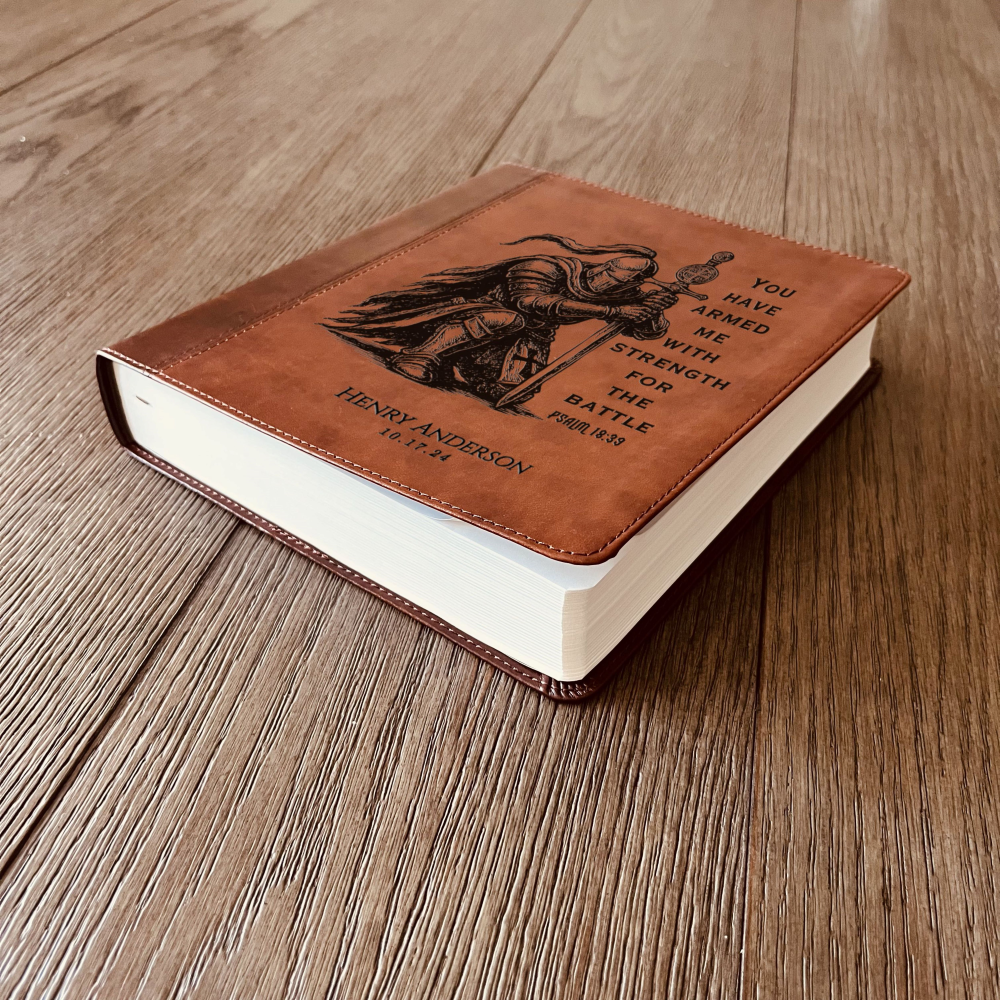 Personalized Bible for Men, ESV Journaling Study Bible, Custom Engraved Name, Knight Warrior Design, Christian Gift, Bible Gifts for Him