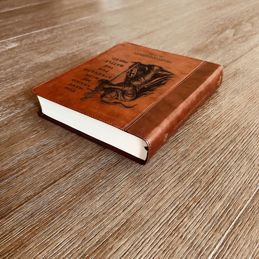 Personalized Bible for Men, ESV Journaling Study Bible, Custom Engraved Name, Knight Warrior Design, Christian Gift, Bible Gifts for Him