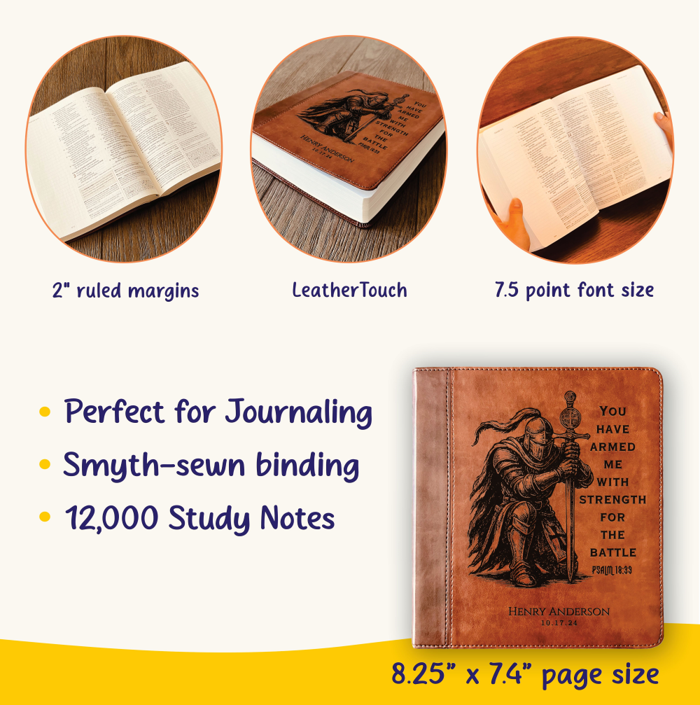 Personalized Bible for Men, ESV Journaling Study Bible, Custom Engraved Name, Knight Warrior Design, Christian Gift, Bible Gifts for Him