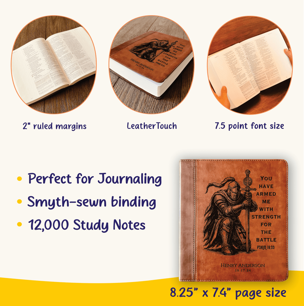 Personalized Bible for Men, ESV Journaling Study Bible, Custom Engraved Name, Knight Warrior Design, Christian Gift, Bible Gifts for Him - Religious Books - Aylev