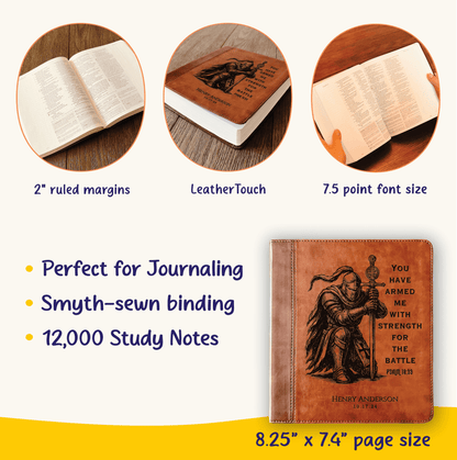 Personalized Bible for Men, ESV Journaling Study Bible, Custom Engraved Name, Knight Warrior Design, Christian Gift, Bible Gifts for Him - Religious Books - Aylev