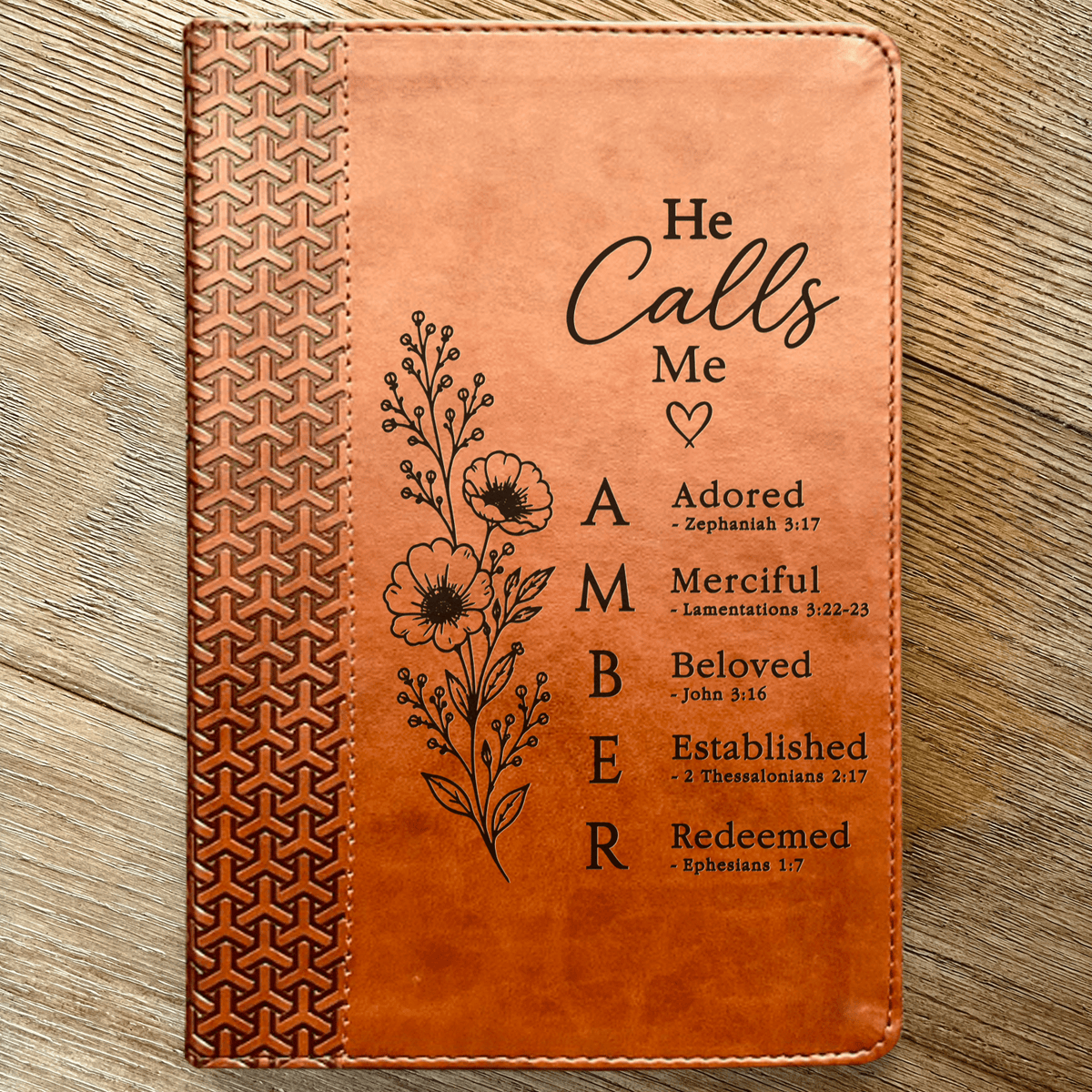 Personalized KJV Study Bible, Custom Engraved Acrostic Name with Verse Reference, He Calls Me Floral Design, Christian Gift for Her - Religious Books - Aylev